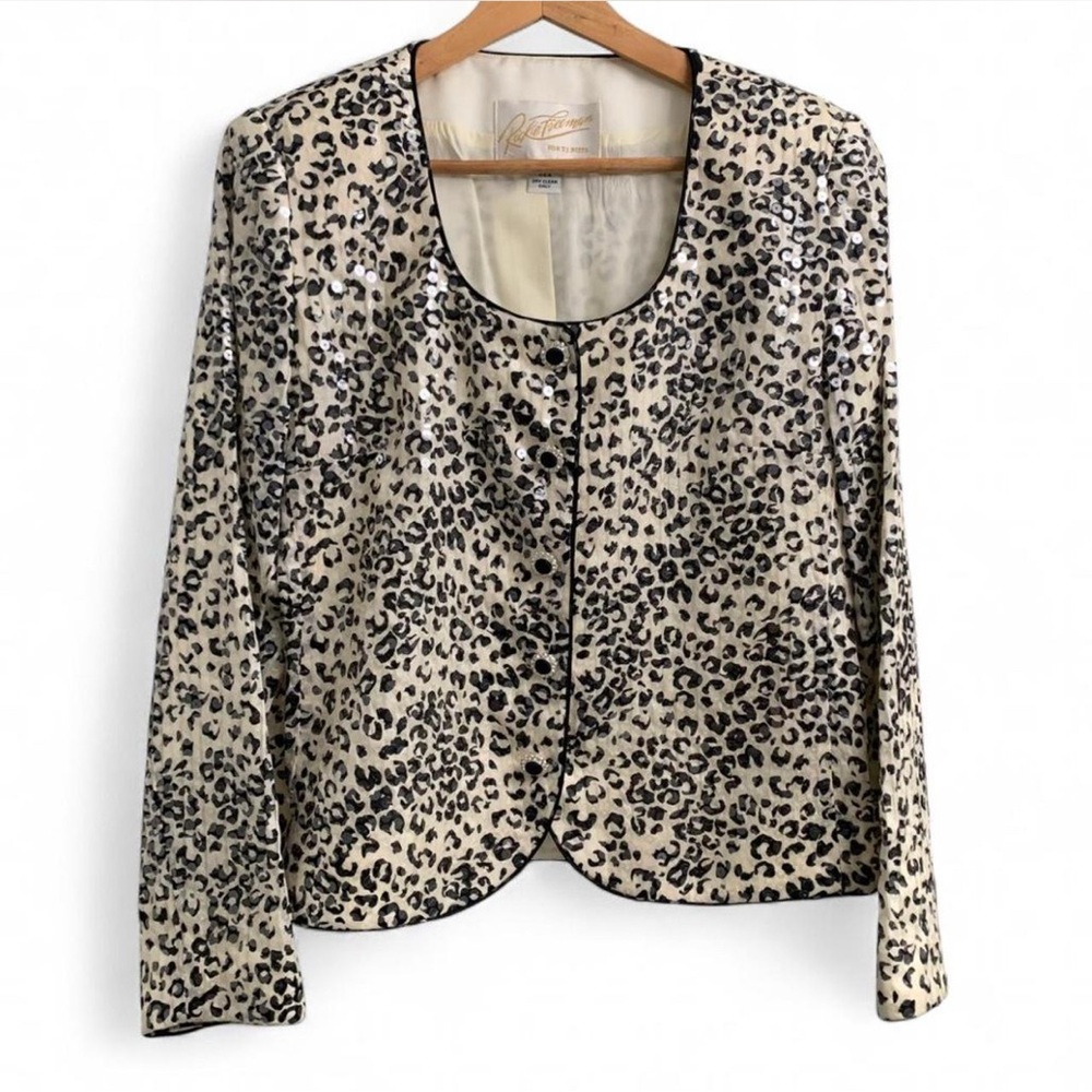 Vintage Rickie Freeman for T.J Nites Leopard Print Sequin Shoulder-Padded blazer
